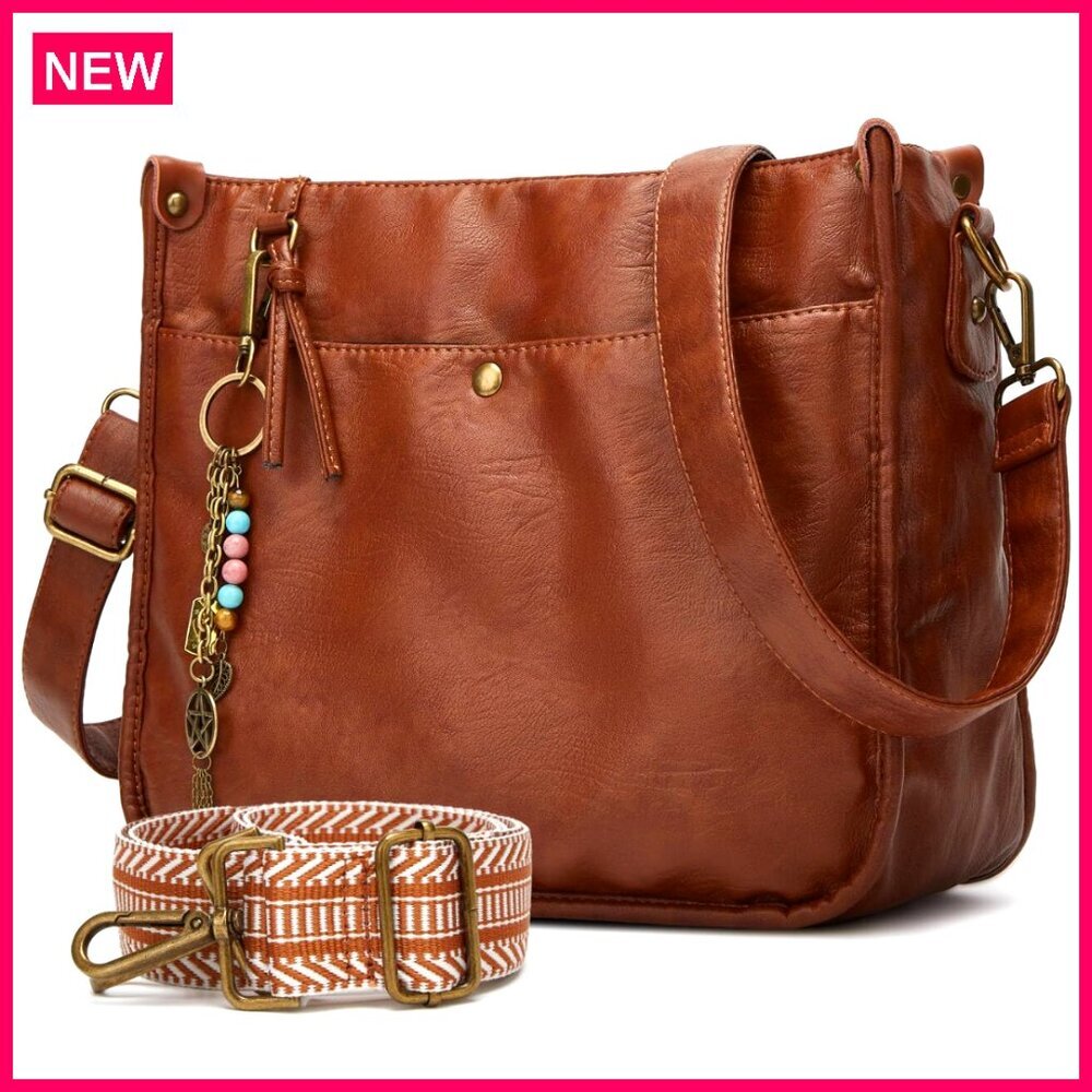 Vegan Leather Crossbody Bag With Adjustable Straps, Fits 13.6" Laptop